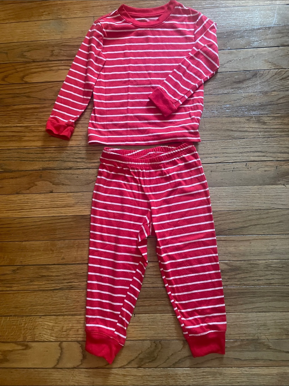 Children's Red & White Striped Pajama Set - Long Sleeve Top & Pants